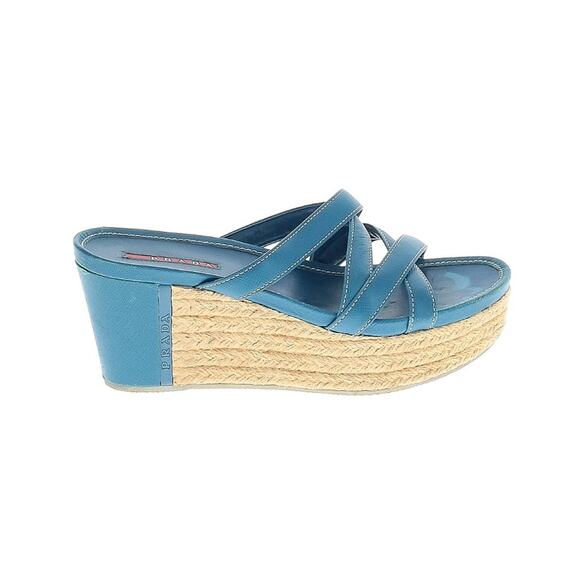 Prada Blue Wedge Sandals with Espadrille Heel Size EU 38 - Picture 1 of 6